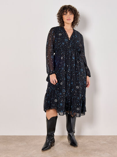 Curve Chiffon Constellation Midi Dress