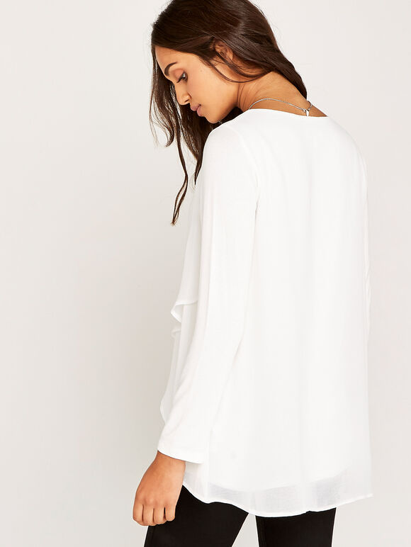 Cream Cross Over Jersey Top, Cream, large