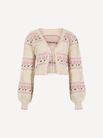 Pointelle Knit Butterfly Floral Cardigan