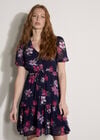 Floral Rose Chiffon Mini Dress, Navy, large