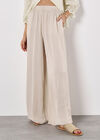Textured Satin Wide Leg Trousers, Stone, large