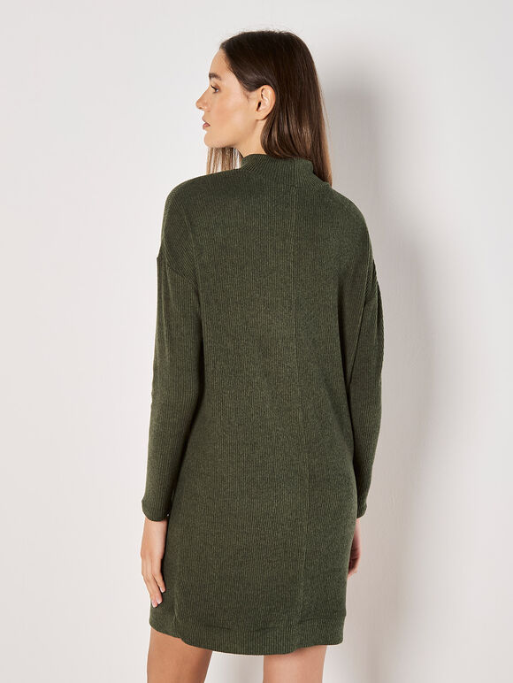 Ribbed Knit Mini Dress, Green, large