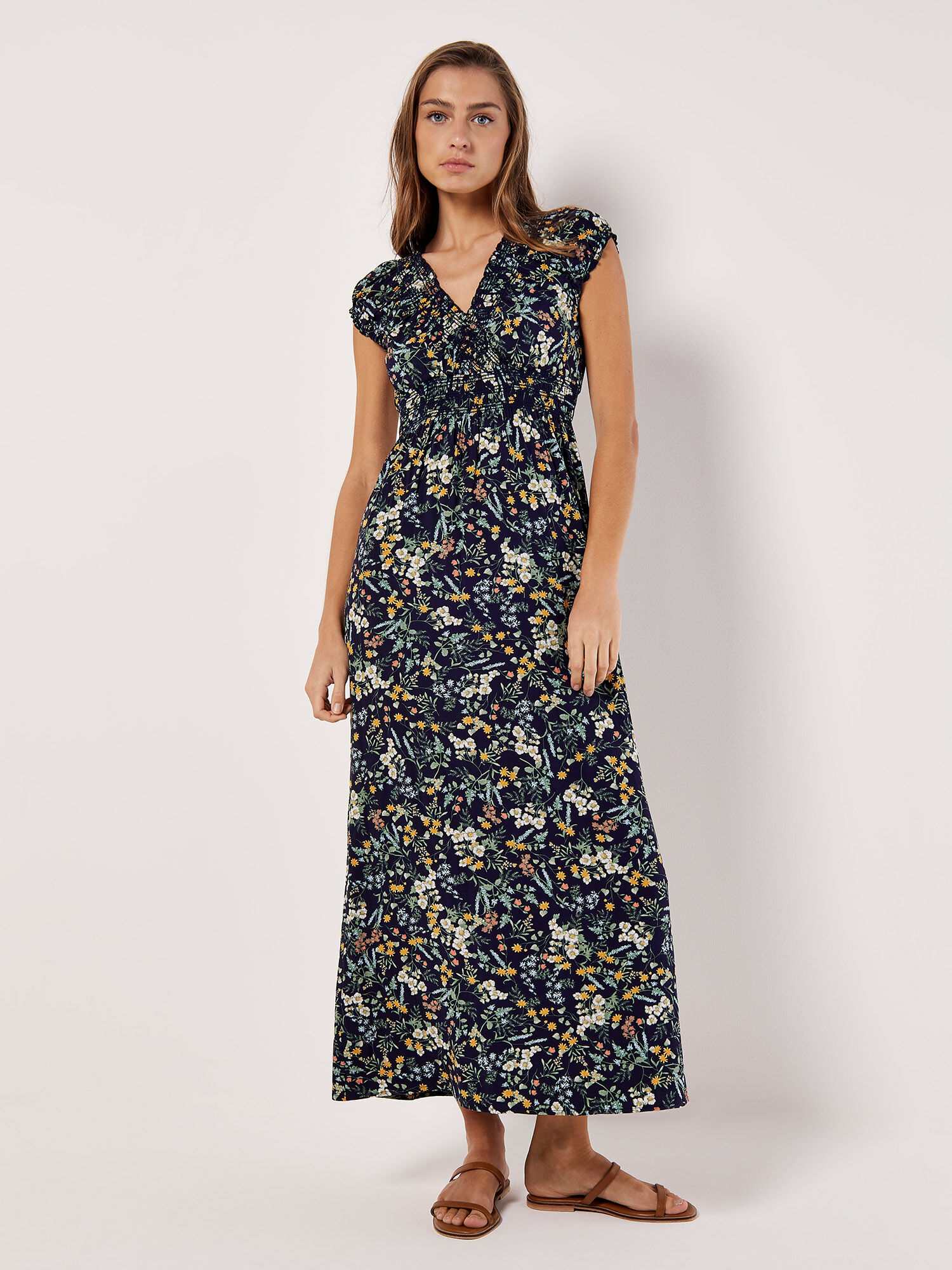 Botanical print maxi dress shop