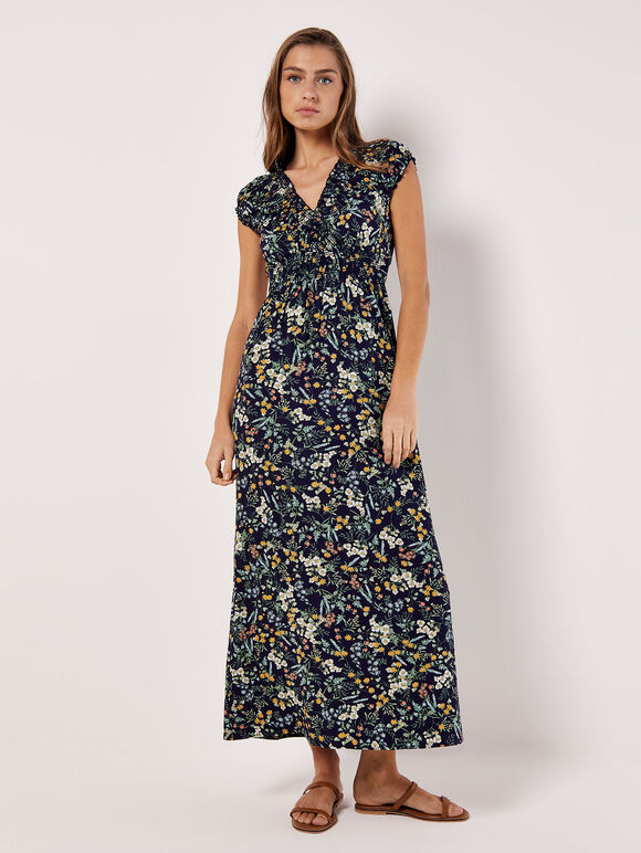 Ditsy Botanical Floral Maxi Dress, Navy, large