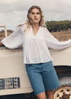 Dobby Bead Embellished Empire Top, White, large