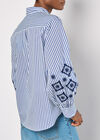 Embroidered Sleeves Stripe Shirt, Blue, large
