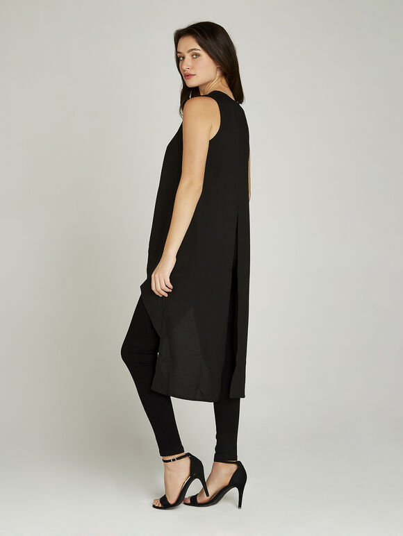 Black V Neck Hem Top, Black, large