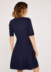 Ribbed Skater Dress, Navy, large