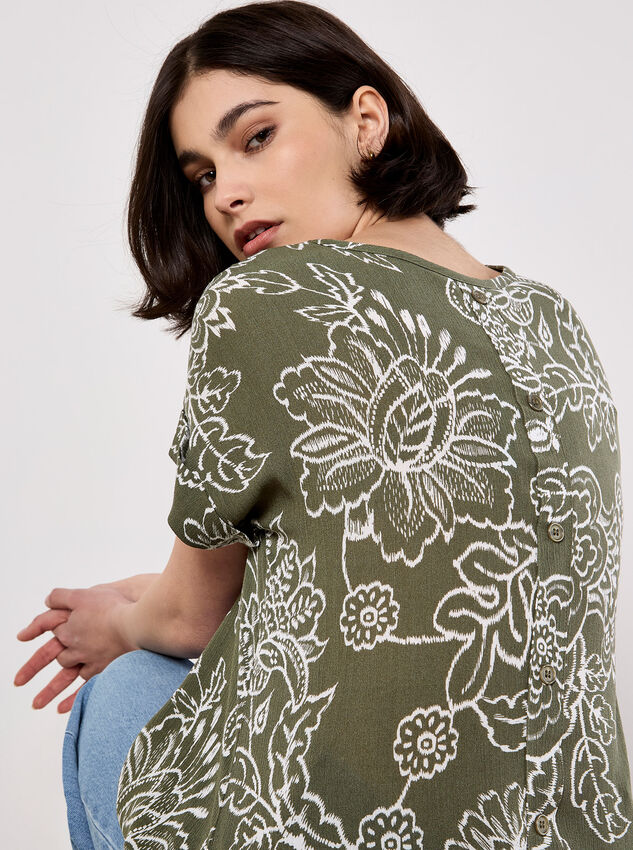 Sarasa Floral Button Back T-Shirt, Khaki, large