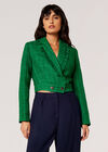 Fringed Cropped Tweed Blazer, Green, large