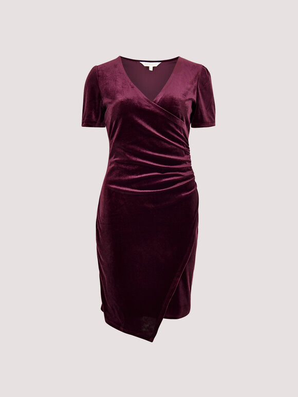Velvet Ruched Bodycon Mini Dress, Burgundy, large