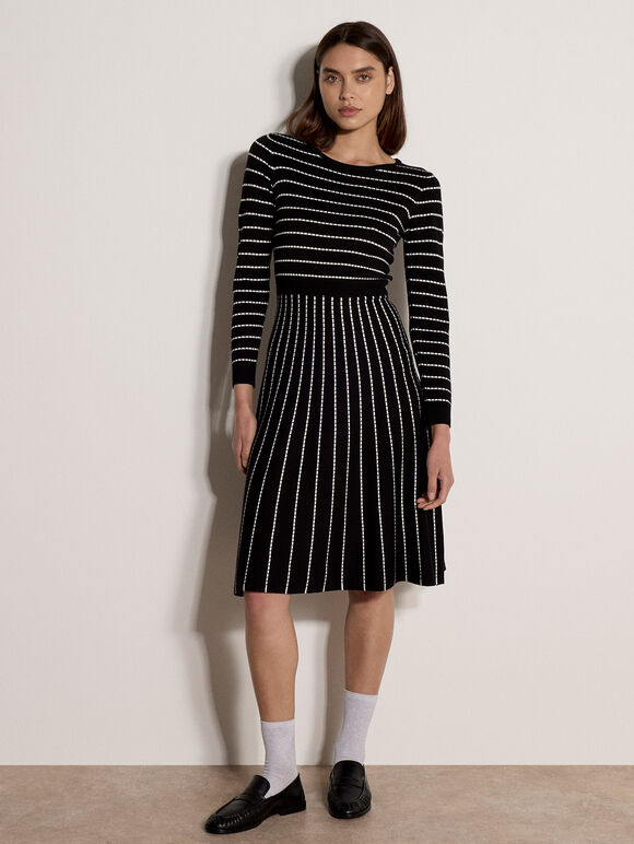 Multi Stripe Knitted Midi Dress, Black, large