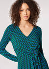 Geometric Diamond Wrap Mini Dress, Green, large