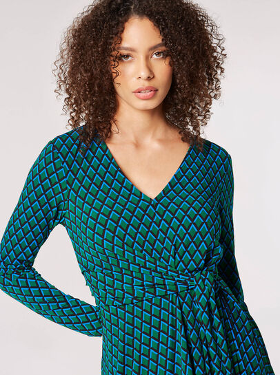 Geometric Diamond Wrap Mini Dress