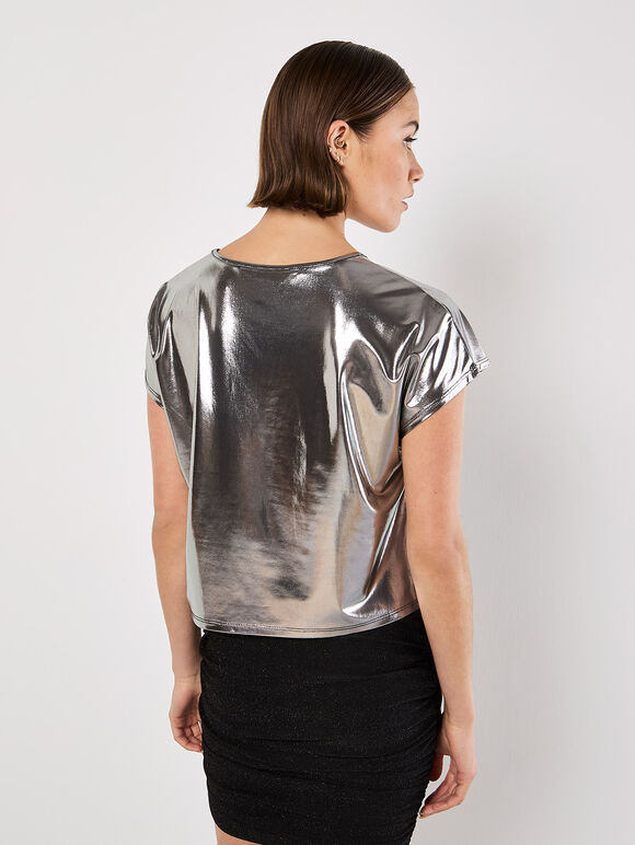 Foil Cropped T-Shirt, Dark Grey - Charcoal, large