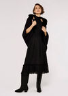Faux Fur Trim Cocoon Shrug, Black, large