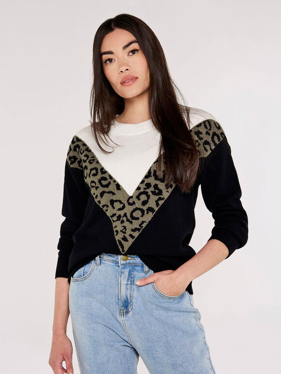 Animal Chevron Jumper, Khaki, large