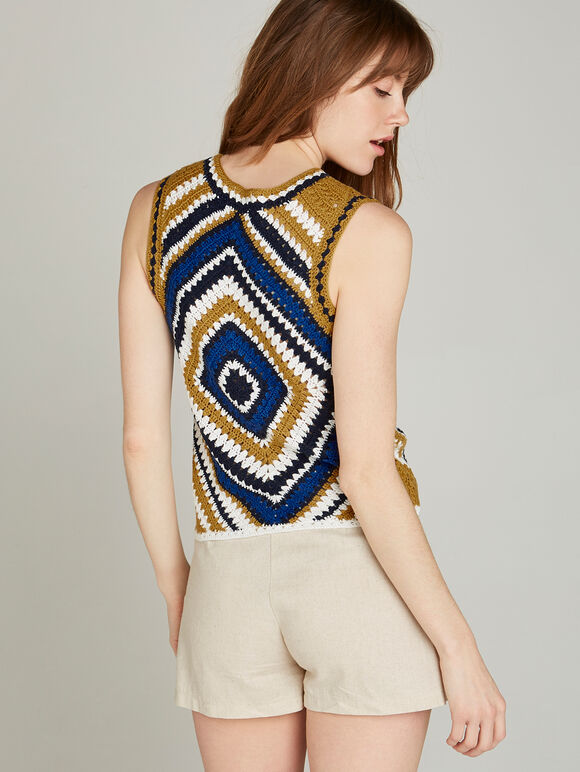 Navy  Psychedelic Diamond Crochet Top, Navy, large