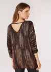 Metallic Sparkle Oversized Jersey Top , Brown, large