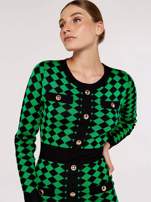 Diamond Print Mini Dress, Green, large