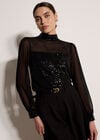 Sequin Embellished Chiffon Top, Black, large