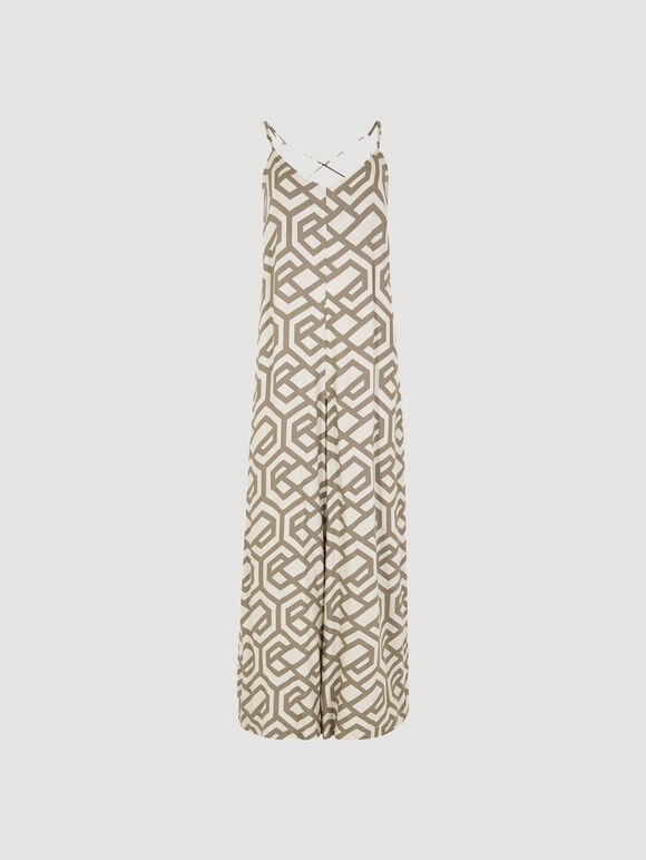Retro Geo Print Jumpsuit, Stone, large