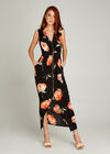 Black Peony Zip Front Maxi Dress, Black, large