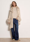Faux Fur Trimmed Cape, Stone, large