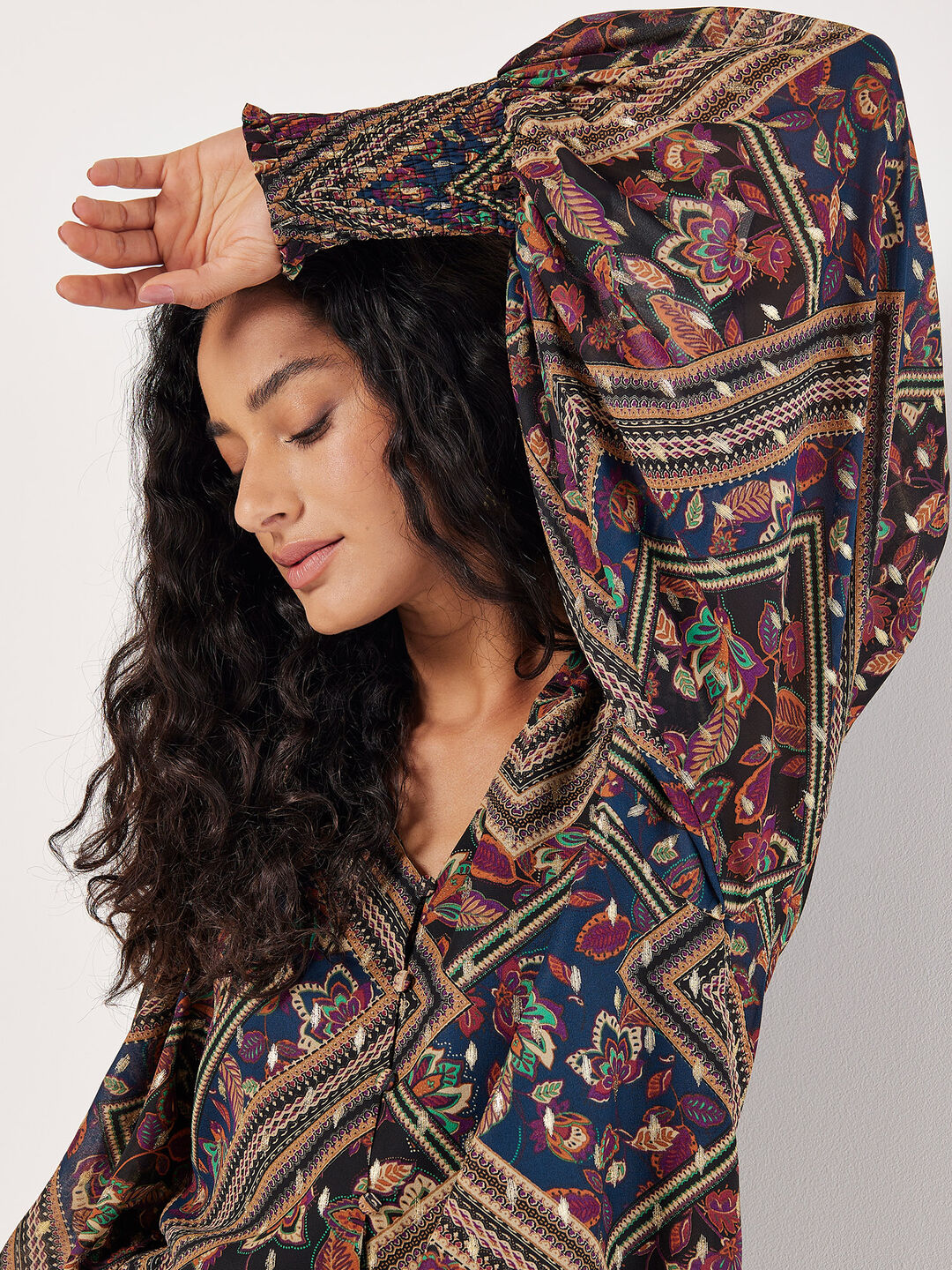 Image of Gold Foil Floral Blouse