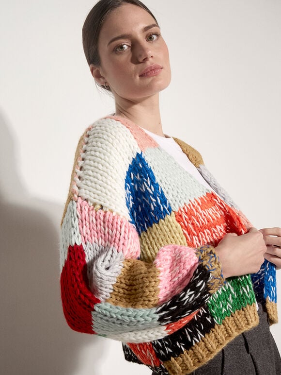 Hand-Crochet Colour Block Cardigan, Assorted, large