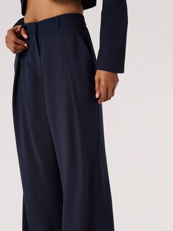 Pleat Detail Soft Tailored Trousers, Navy, large