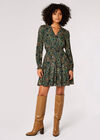 Paisley Print Ruffle Mini Dress, Green, large