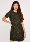 Zebra Knit Shift Dress, Khaki, large
