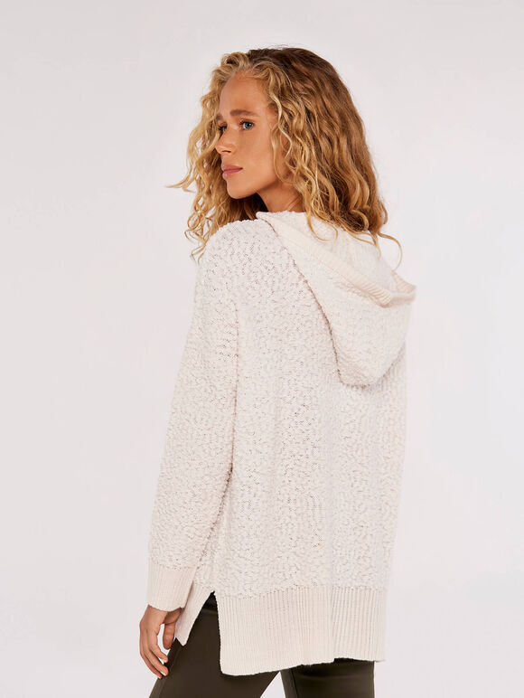 Popcorn Knit Hooded Jumper, Cream, large