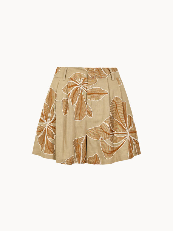 Embroidered Floral Shorts, Stone, large