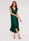 Satin Ruffle wrap Dress, Green, large