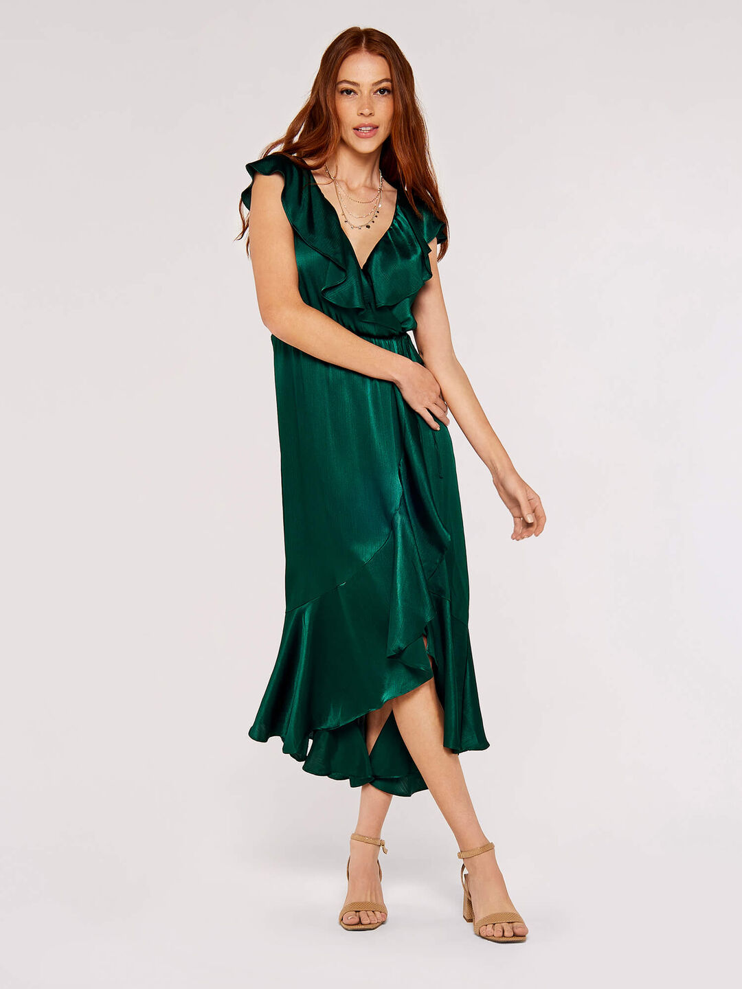 Satin Ruffle wrap Dress