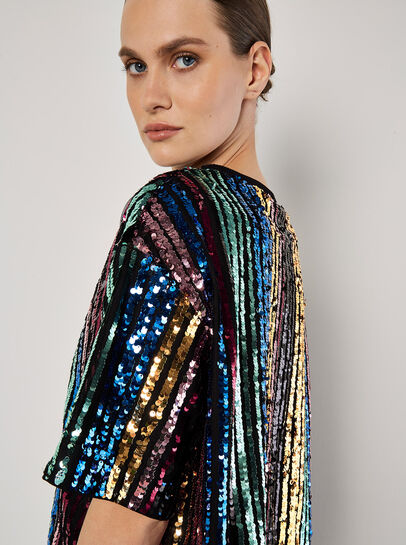 Rainbow Sequin Stripe Crop T-Shirt