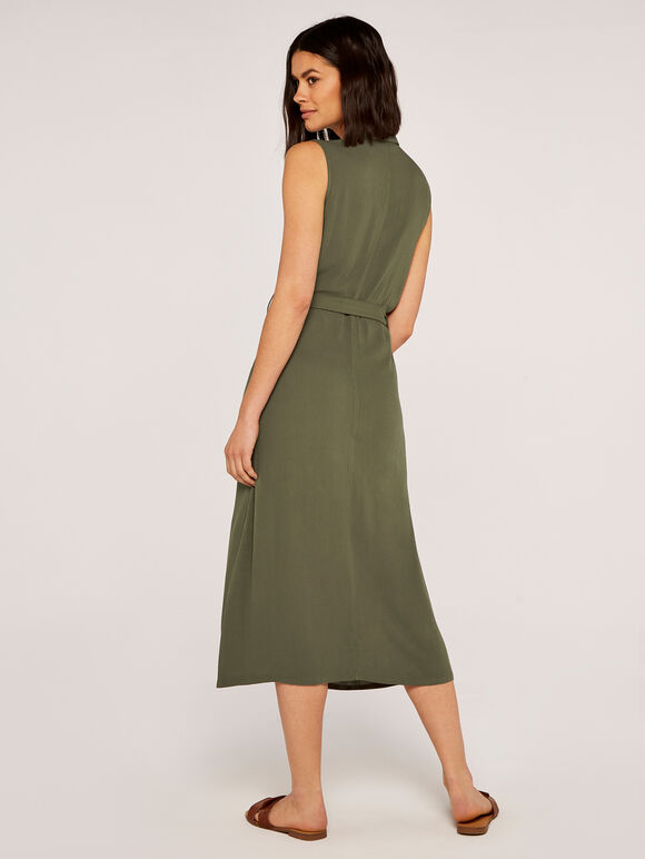 Utility Sleeveless Midi Shirt Dress, Khaki, large