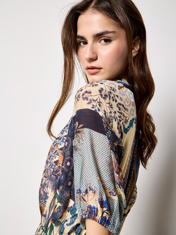 Patchwork Print Midi Dress, Navy, large