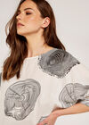 Wood Print Oversized Top, Cream, large