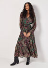 Gold Foil Floral Print Maxi Dress, Green, large