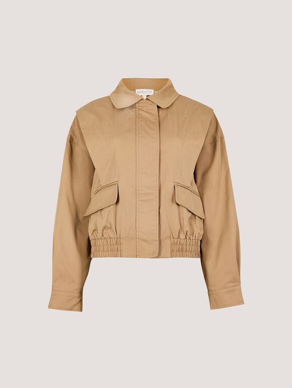 Pleat Detail Bomber Jacket, Stone, large