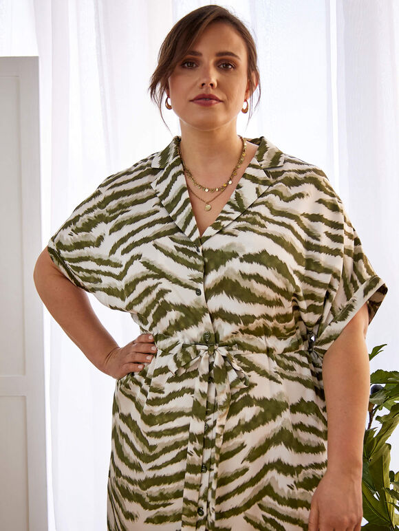 Curve Tiger Midi Dress, Khaki, large