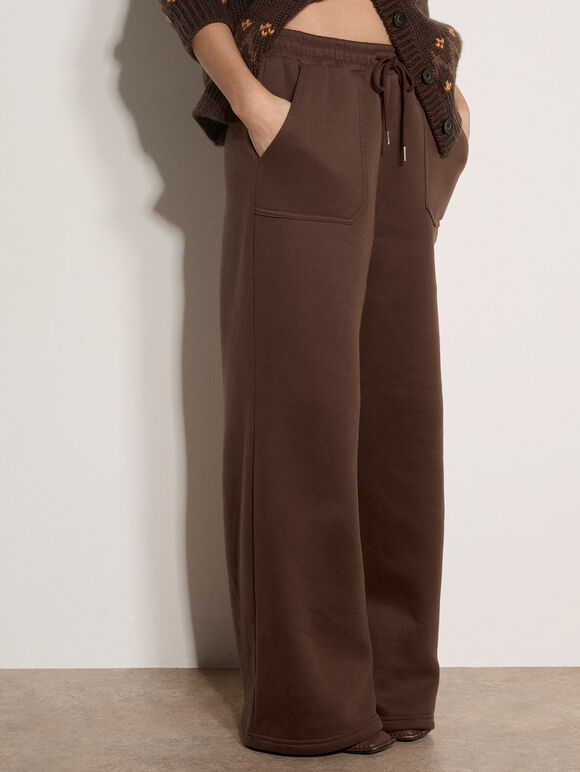 Wide-Leg Jersey Joggers, Brown, large