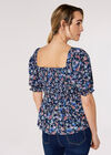 Smocked Ditsy Print Top, Navy, large