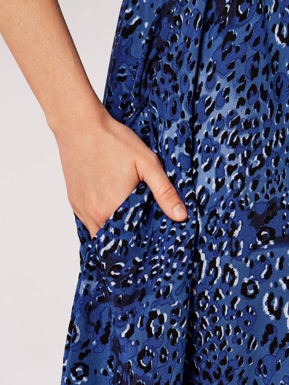 Leopard Print Shirt Midi Dress, Blue, large