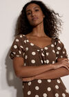 Polka Dot Bow Detail Midi Dress, Brown, large