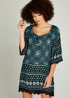 Tribal Print Tunic Dress, Navy, large