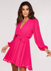 Chiffon Wrap Mini Dress, Fuchsia, large